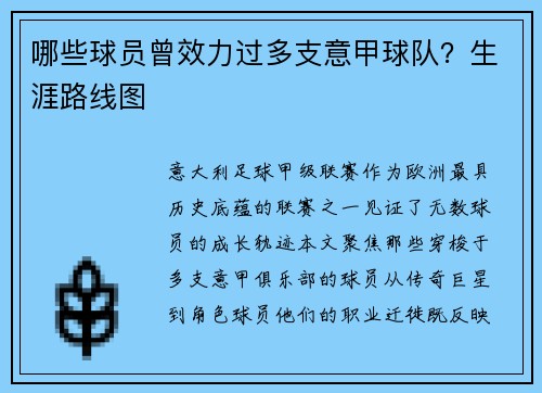 哪些球员曾效力过多支意甲球队？生涯路线图
